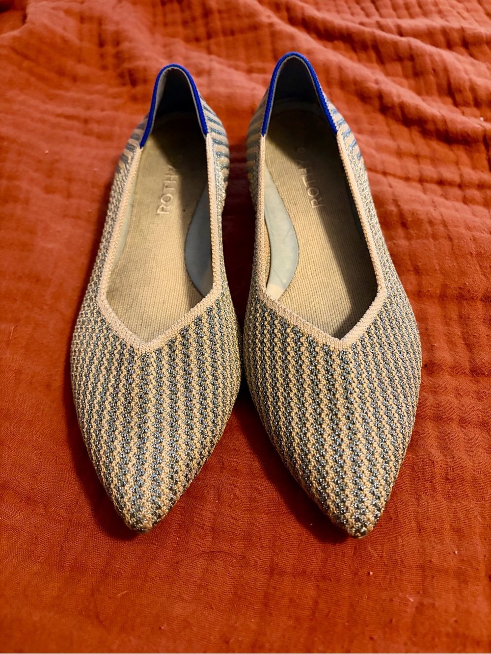 Rothy's Point Flats in Metallic Stripe